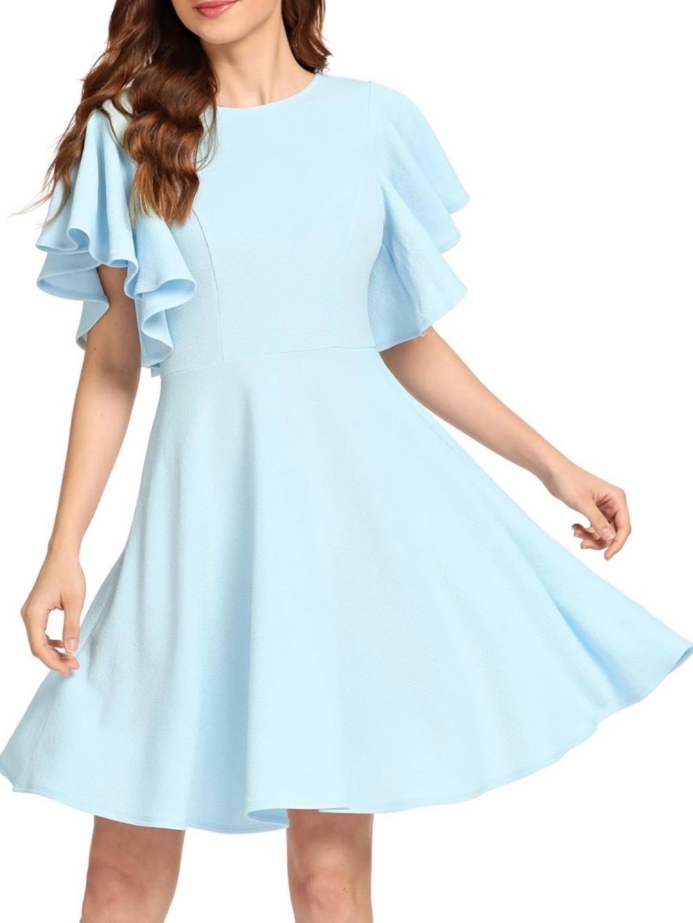 Light Blue Ruffle Sleeve Fit & Flare Dress